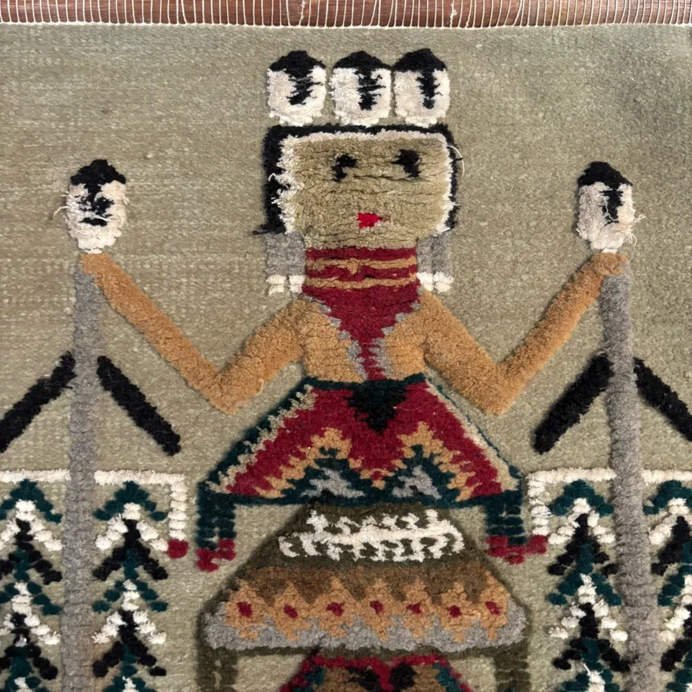 Vintage Native American Hand Woven Wool Wall Hanging Rug Tribal Man Navajo Yei?